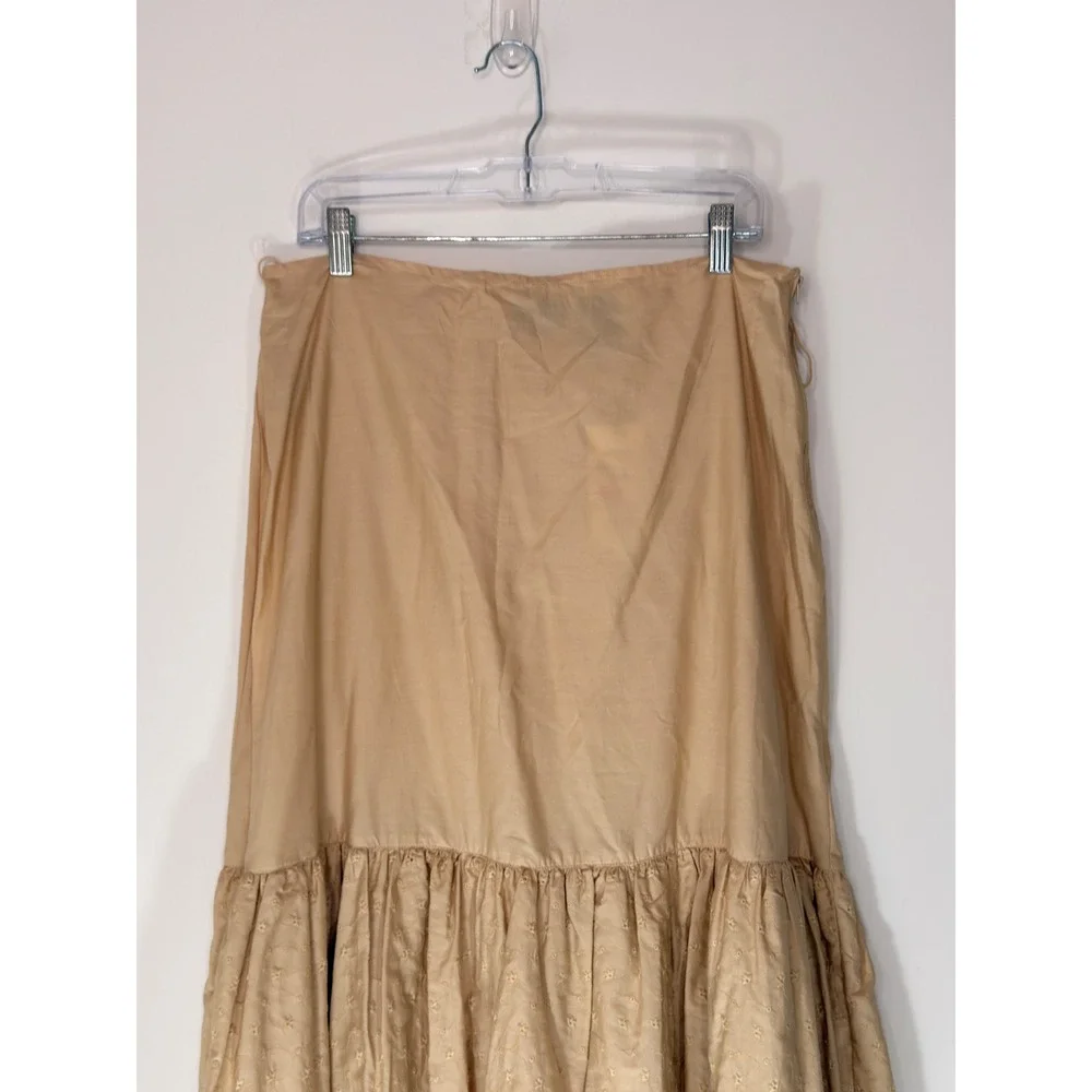 Women's Skirt Khaki‎ Embroidered Cottagecore Western Floral Tiered Broomstick 14